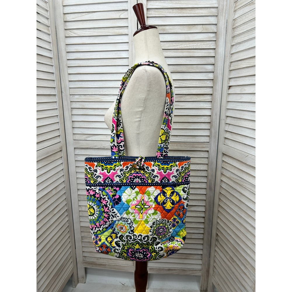 Vera Bradley Turnlock Tote In Flower Shower Quilted Cotton Floral Shoulder Bag